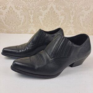 Durango Size 6M Black Leather Booties Embroidered Elastic Gore Slip On Metal Tap